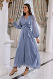 Vestido de mãe de mangas compridas azuis