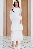 Vestido de mãe de renda branca de joia com mangas queimadas