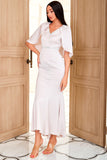Vestido de festa de pescoço de sheath V com pequeno xaile