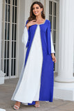 Vestido de mãe patchwork azul e branco