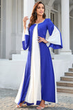 Vestido de mãe patchwork azul e branco