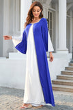 Vestido de mãe patchwork azul e branco