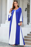 Vestido de mãe patchwork azul e branco