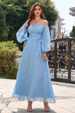 Cinza azul fora do ombro mãe do vestido de noiva