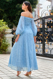 Cinza azul fora do ombro mãe do vestido de noiva
