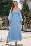 Cinza azul fora do ombro mãe do vestido de noiva
