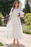 Vestido formal de festa de pescoço quadrado branco