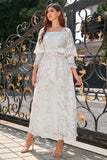Vestido formal de festa de pescoço quadrado branco