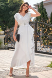 Vestido de festa formal chiffon branco com renda