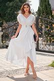 Vestido de festa formal chiffon branco com renda