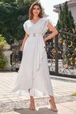 Vestido de festa formal chiffon branco com renda