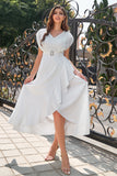 Vestido de festa formal chiffon branco com renda