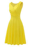 Vestido amarelo V Neck 1950s