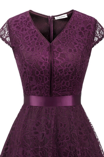 Vestido de dama de honra de renda de pescoço v da marinha v