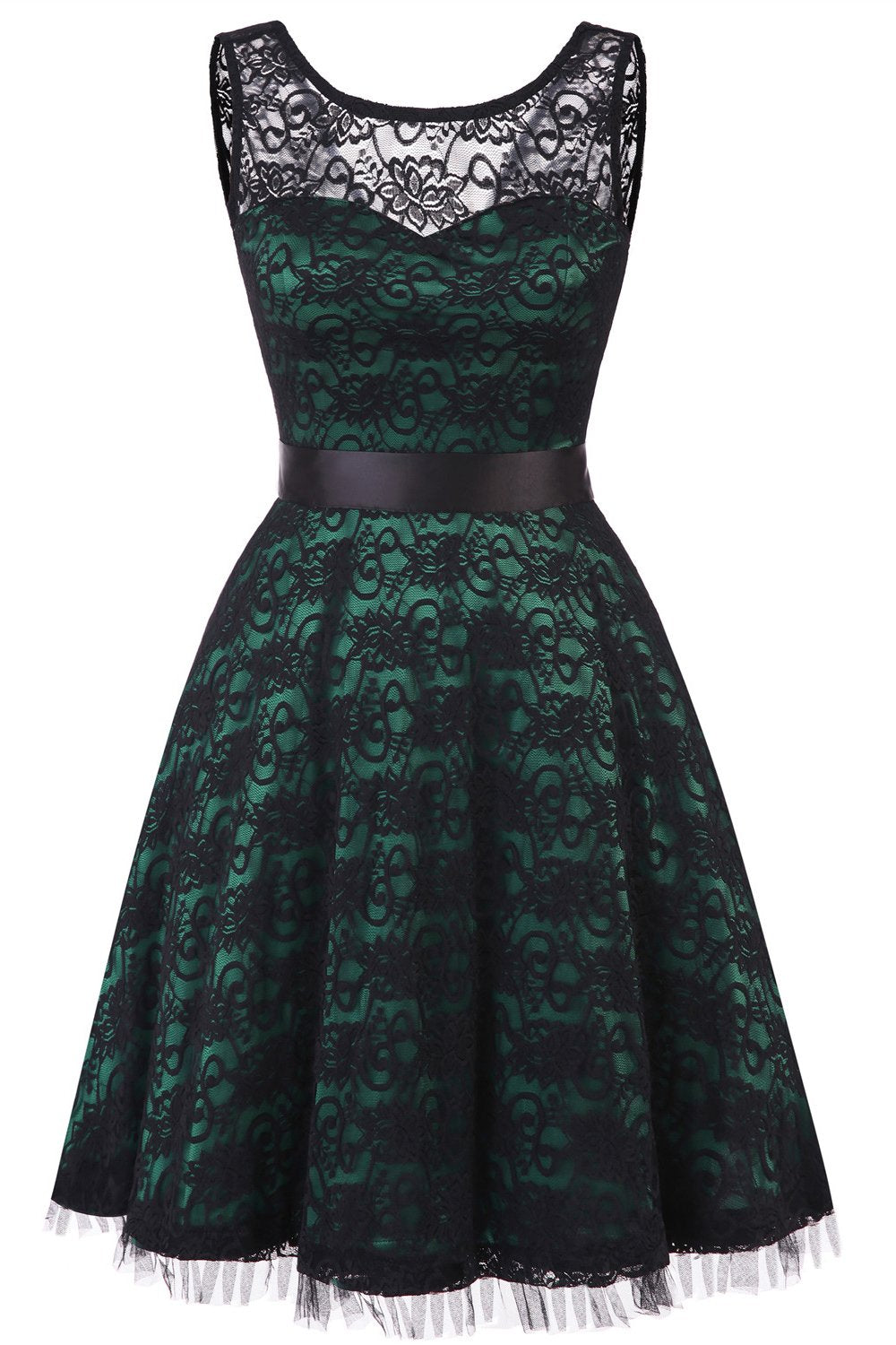 Vintage elegante vestido de renda verde escuro
