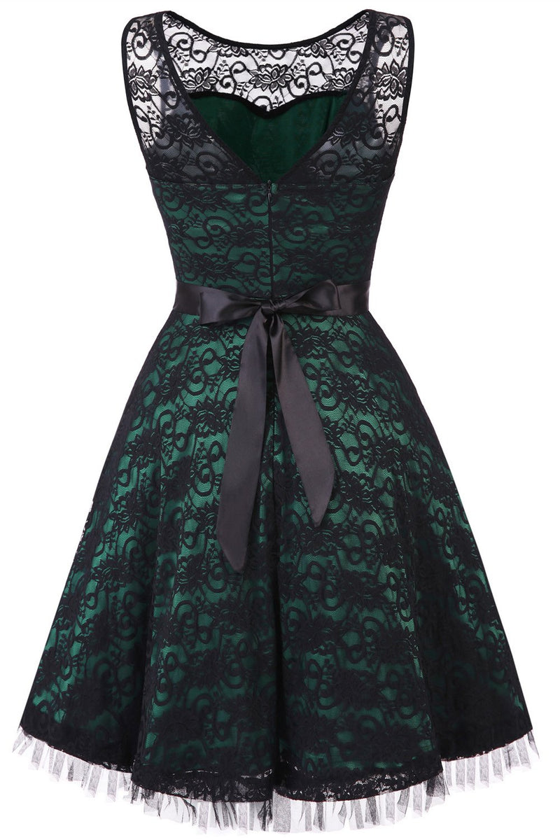 Carregar imagem no visualizador da galeria, Vintage elegante vestido de renda verde escuro