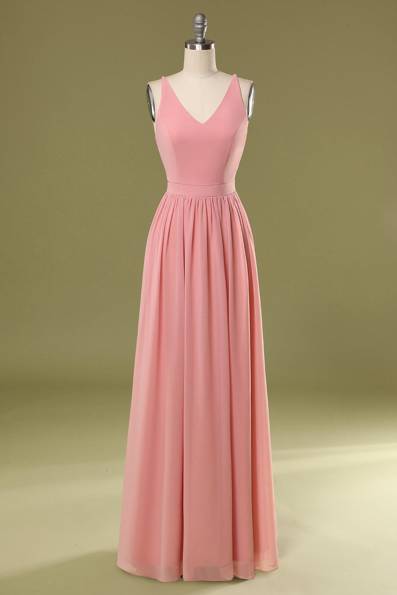 Carregar imagem no visualizador da galeria, Vestido de dama de honra longo rosa simples