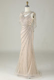 Champanhe brilhante Sereia Sereia Long Prom Dress com Wrap