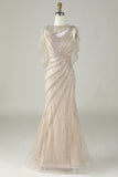 Champanhe brilhante Sereia Sereia Long Prom Dress com Wrap