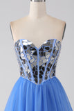 A-Line Querida Espelho Royal Blue Prom Dress
