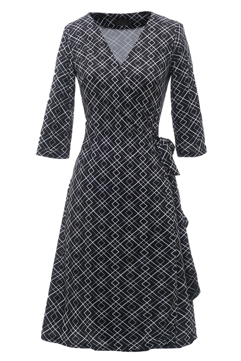 Carregar imagem no visualizador da galeria, Vestido de embrulho de convidado de casamento impresso em geometria preta