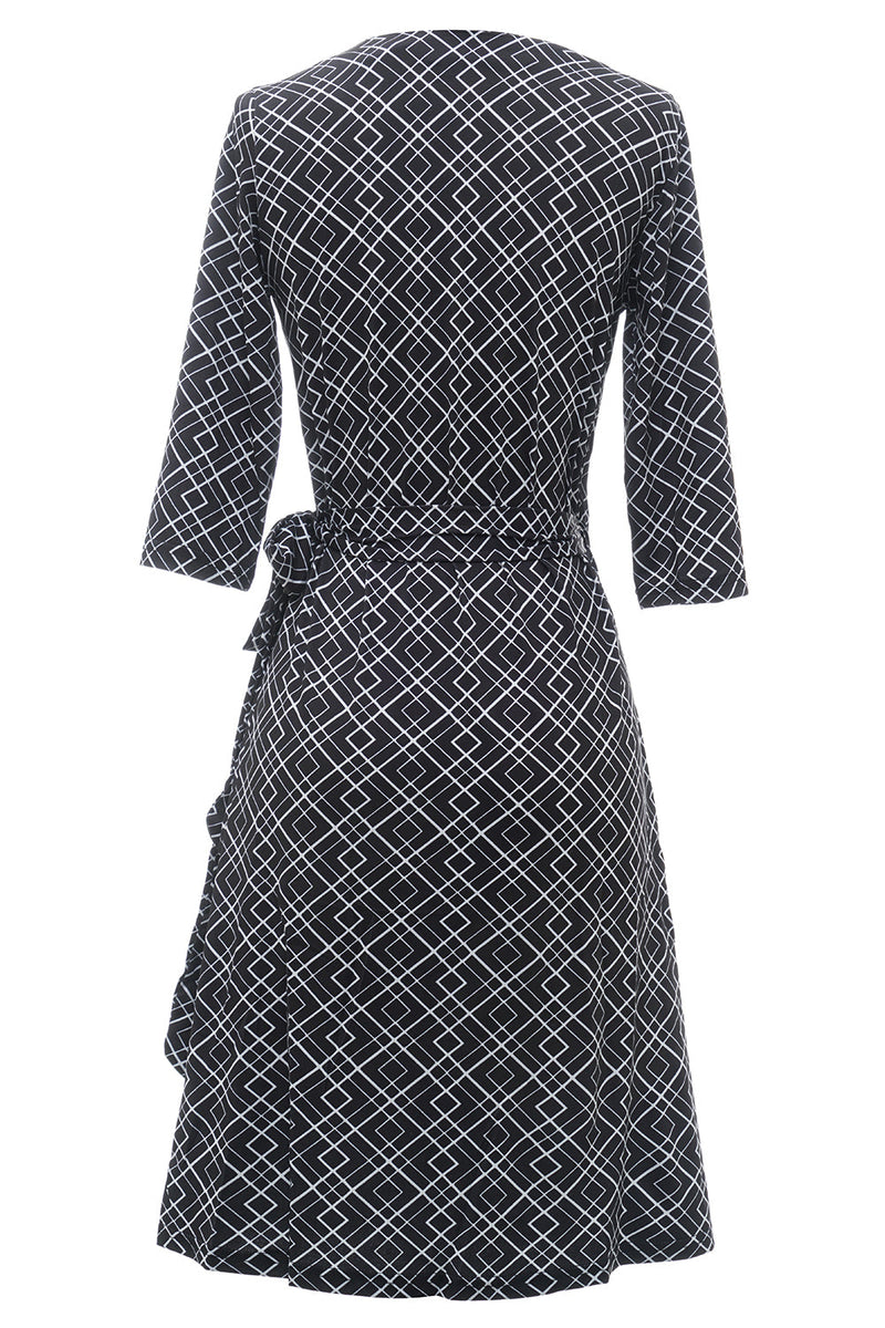 Carregar imagem no visualizador da galeria, Vestido de embrulho de convidado de casamento impresso em geometria preta