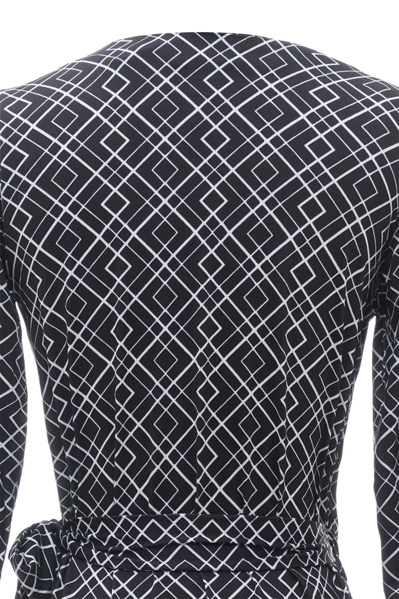 Carregar imagem no visualizador da galeria, Vestido de embrulho de convidado de casamento impresso em geometria preta