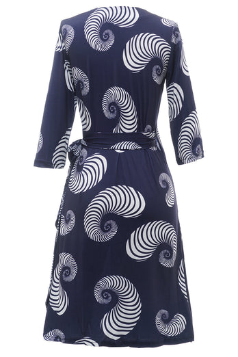 Vestido de convidado de casamento impresso de geometria azul marinho