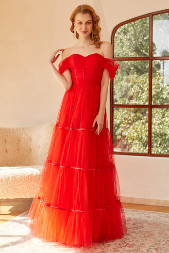 Vermelho fora do vestido do baile de ombros