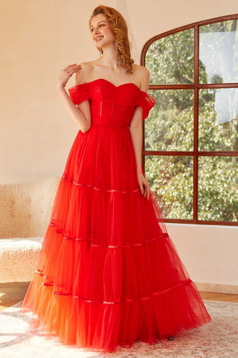 Vermelho fora do vestido do baile de ombros