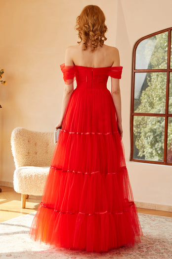 Vermelho fora do vestido do baile de ombros