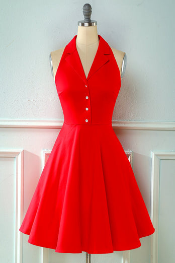 Vermelho botão pin up vestido de 1950