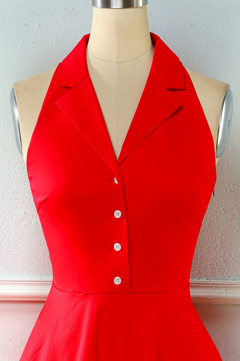 Carregar imagem no visualizador da galeria, Vermelho botão pin up vestido de 1950