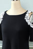 Carregar imagem no visualizador da galeria, Vestido de malha de ombro frio preto com apliques