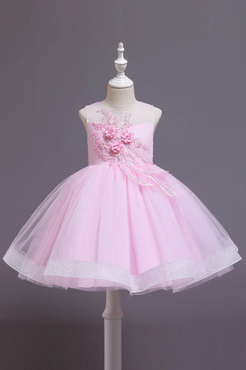 Vestido de menina de flor de casamento rosa com flores
