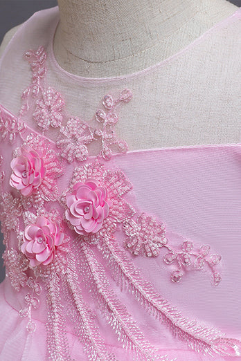 Vestido de menina de flor de casamento rosa com flores