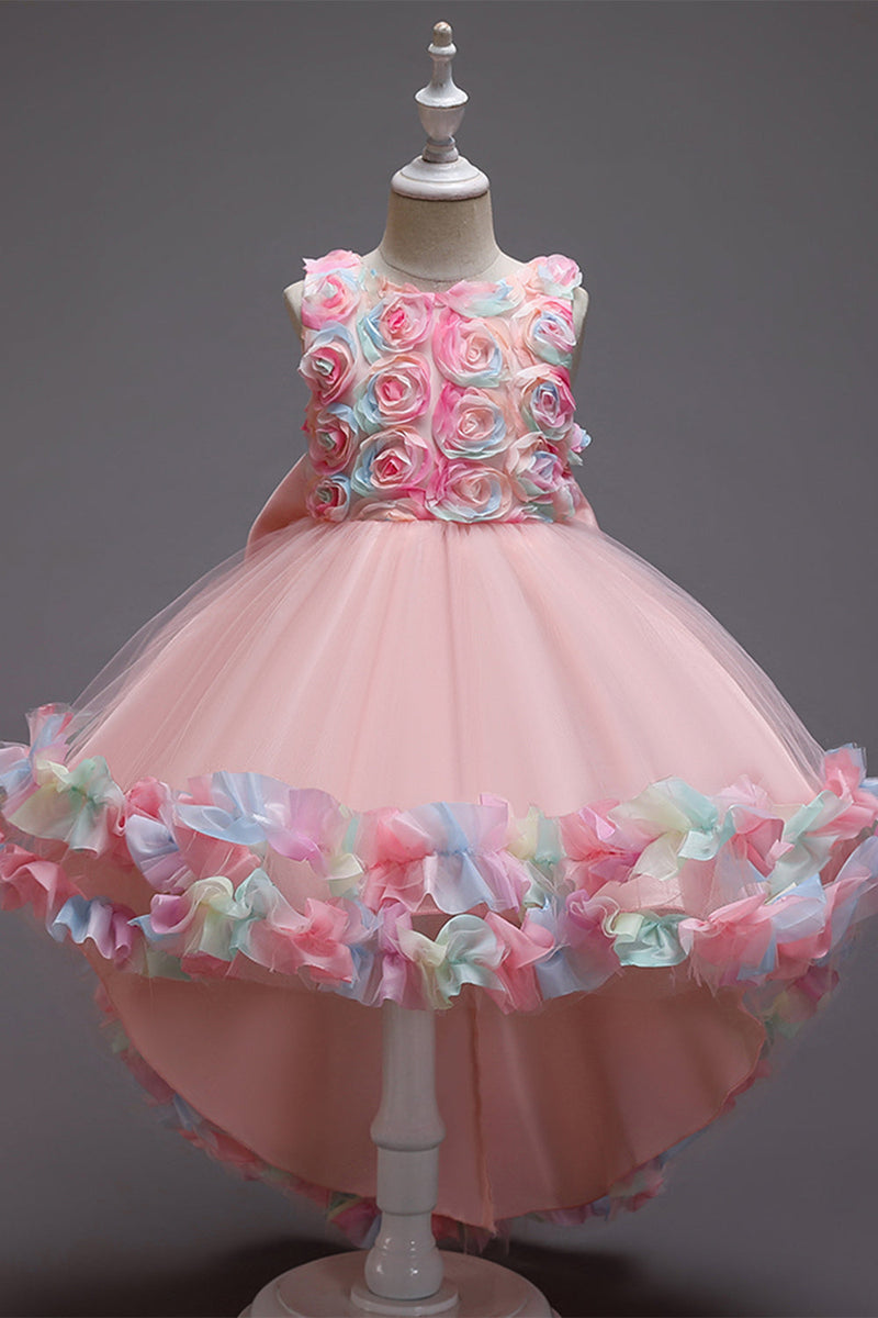 Carregar imagem no visualizador da galeria, Vestido de menina flor rosa com flores e bowknot