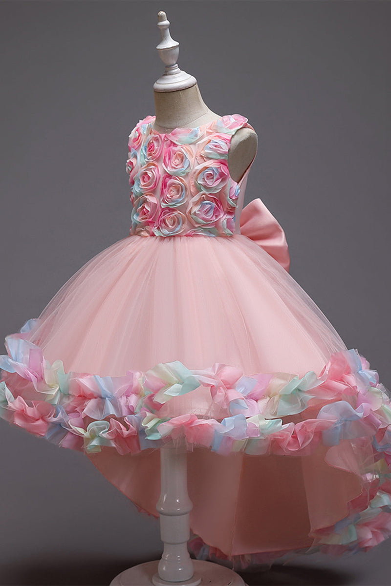 Carregar imagem no visualizador da galeria, Vestido de menina flor rosa com flores e bowknot