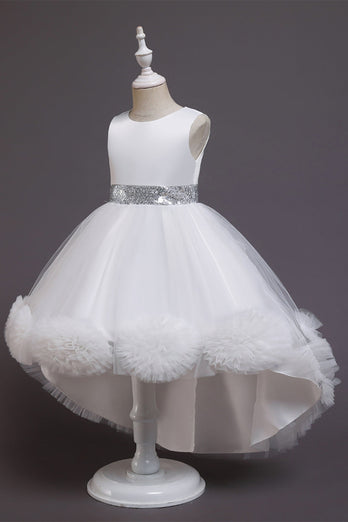 Blush high low flower girl dress com flores