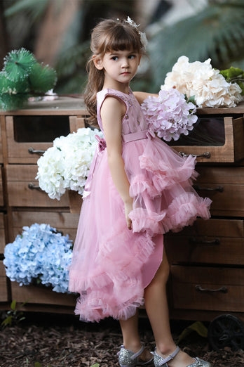 Blush High Low Tiered Flower Girl Dress