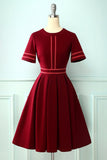 Borgonha Vintage vestido de mangas curtas