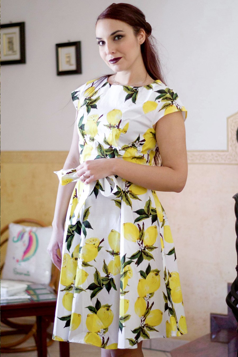 Vestido estampado floral limão