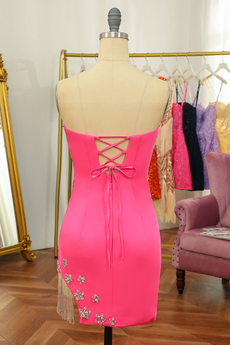 Carregar imagem no visualizador da galeria, Vestido de cocktail justo rosa com estrela e franjas