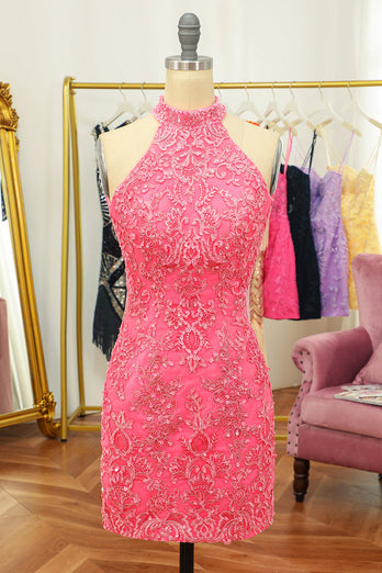Vestido de boas-vindas rosa aberto frente única com renda e renda