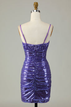 Sparkly Purple Sequins Espaghetti Correias Apertado Curto Homecoming Dress