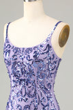Sparkly Purple Sequins Espaghetti Correias Short Homecoming Dress com franjas