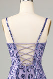 Sparkly Purple Sequins Espaghetti Correias Short Homecoming Dress com franjas