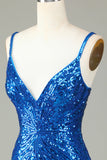 Bainha Espaghetti Correias Peacockt Blue Sequins 1920s Vestido com Tassel