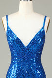 Sparkly Bodycon Esparguete Correias Azul Lace-Up Back Short Homecoming Dress com Missangas