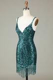 Sparkly Bodycon Esparguete Correias Green Lace-Up Back Short Homecoming Dress com Missangas